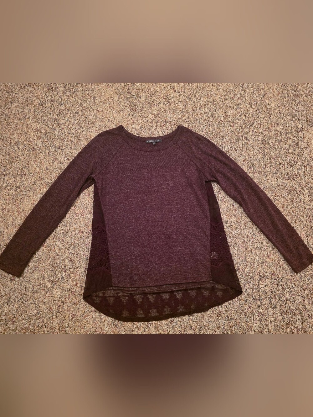 Brixon Ivy Burgundy Lace-Panel Long Sleeve Top
